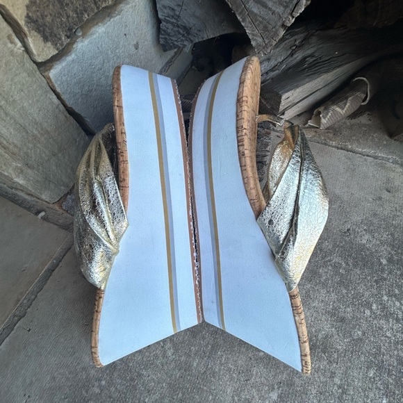 JS Jessica Simpson Tania Gold Metallic cork wedge platform sandals NWOBSz-8.5. M - Picture 4 of 8